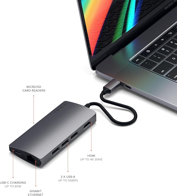 Satechi 8 in 1 USB C Hub Multiport Adapter V2, 4K HDMI, 115W USB C PD Charging - Image 5