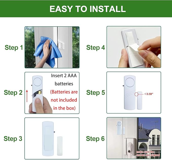 Door Window Alarm, 90dB Door Alarms Sensor - Image 4