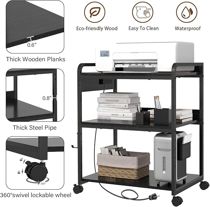 Livofloral Printer Stands with Charging Station, 25.2 x 18.9 Inch Large Printer - Image 5