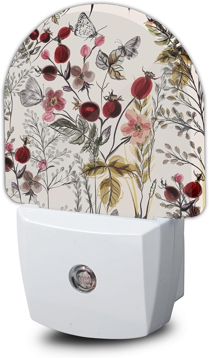 YESPOAK Night Light, Vintage Flower Butterfly Night Lights Plug Into Wall by YESPOAK