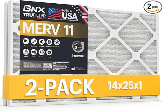 BNX 14x25x1 MERV 11 Air Filter 2 Pack by BNX