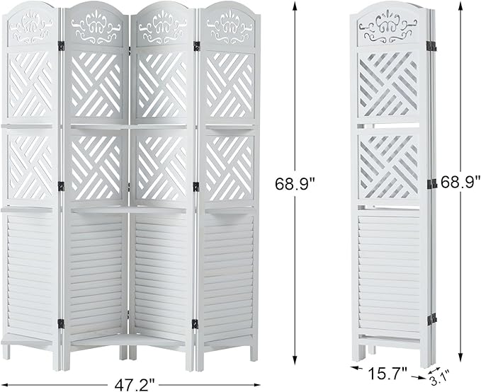 Svimi Room Divider with Shelves, 68.9inch Wood Carved and Louvered Wall Divider - Image 5