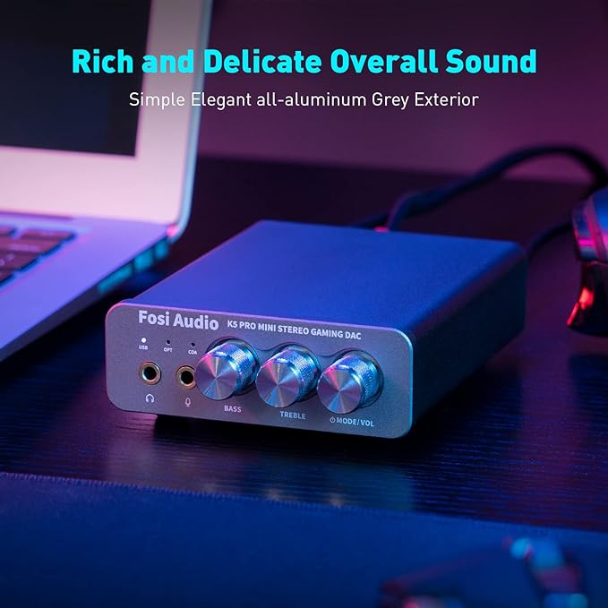 Fosi Audio K5 Pro Gaming DAC Headphone Amplifier Mini Hi-Fi Stereo - Image 3