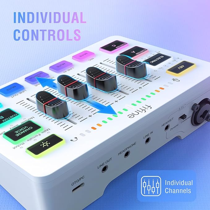 FIFINE Audio Mixer, Gaming Streaming PC Mixer - Image 3
