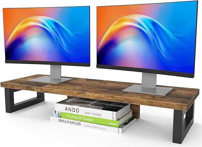 WESTREE Dual Monitor Stand Riser, Wood and Steel Monitor Stand Riser, Computer by WESTREE