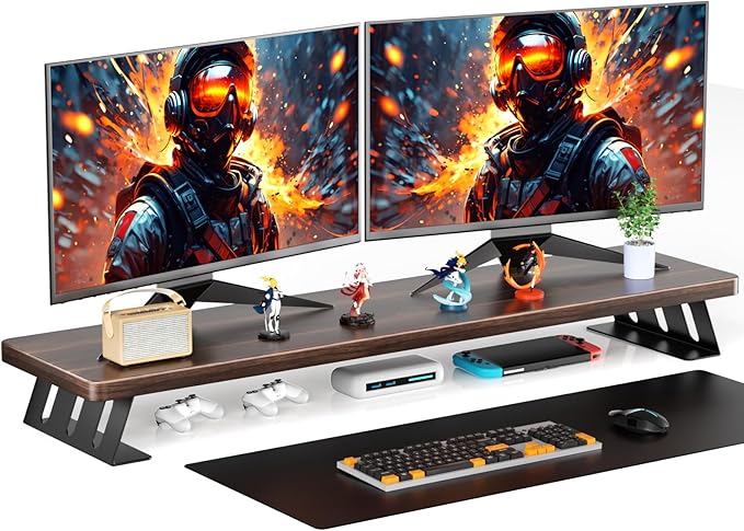 NestNeat Dual Monitor Stand Riser, 39 Inch Large Wood Monitor Stands by NestNeatHome