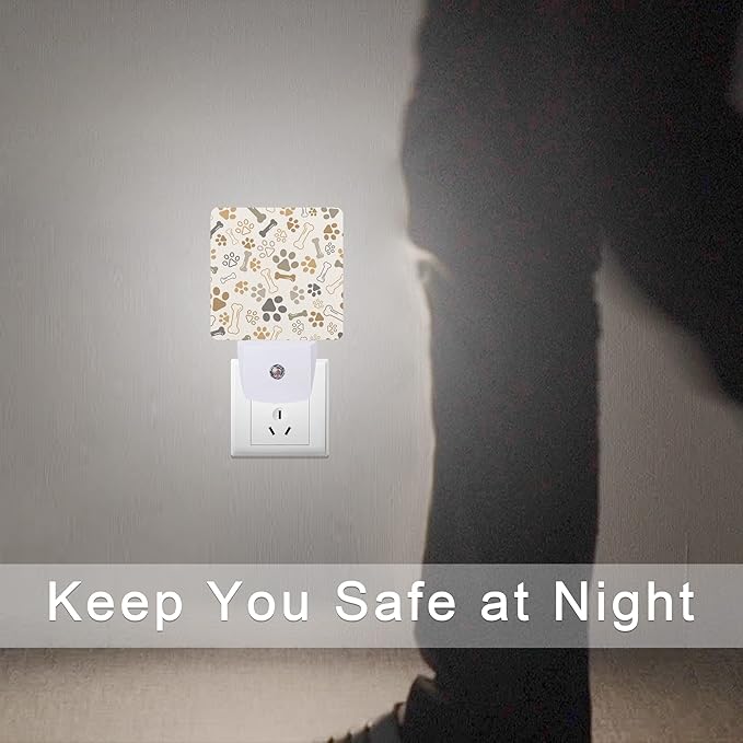 Smoaffly Dog Cat Paw Print Bones Night Light Plug-in LED Nightlights Auto - Image 7