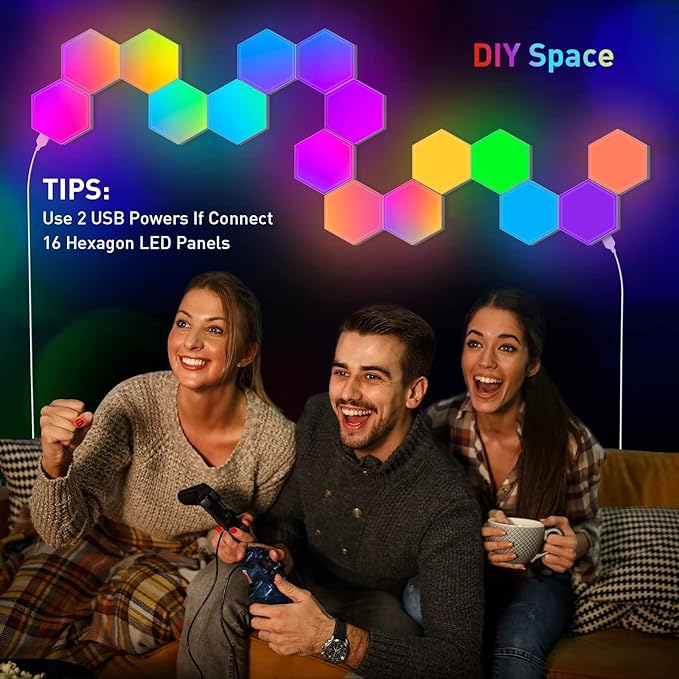 TISOFU Hexagon Lights LED Wall Panels, RGB Gaming Lights - Image 6