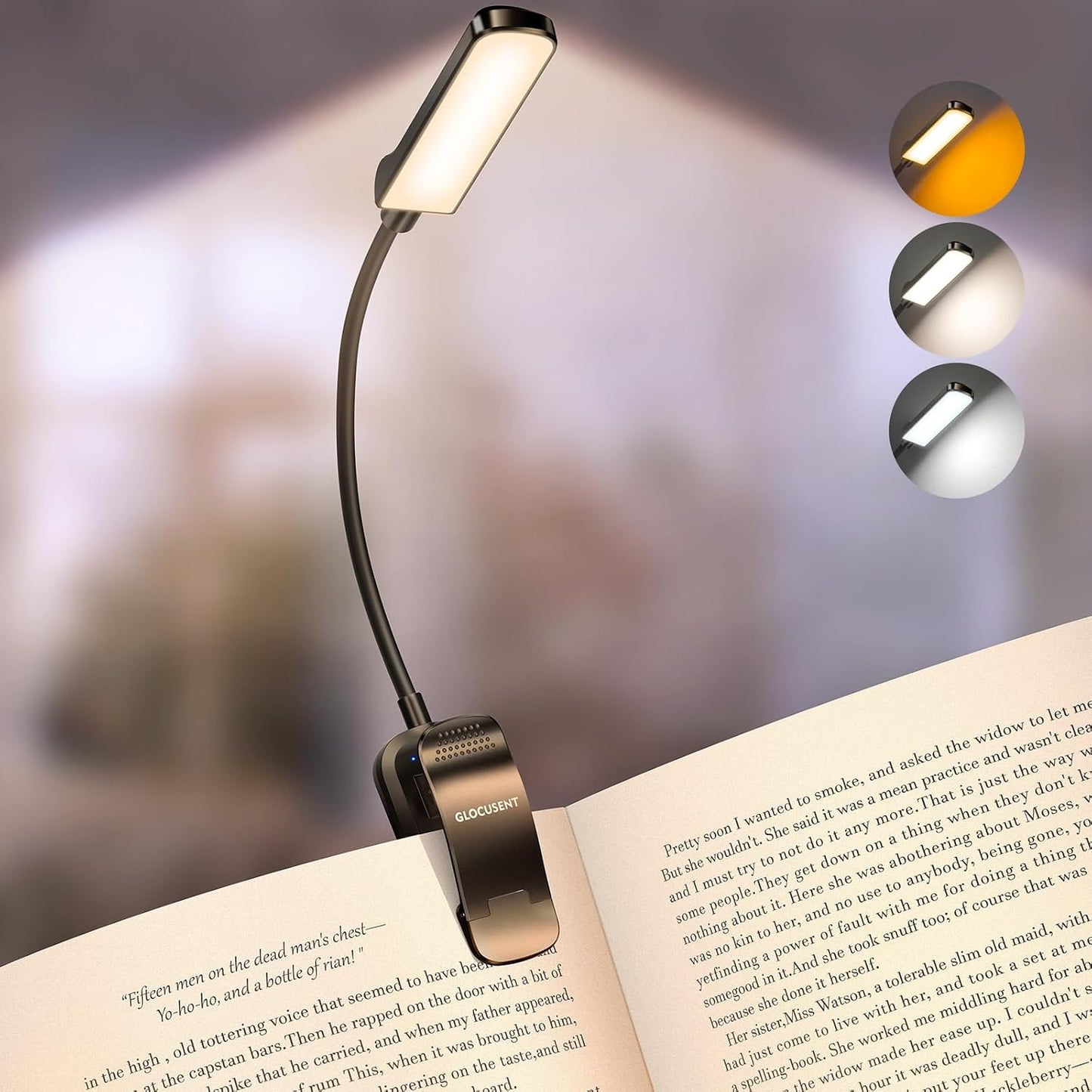 Glocusent 13 LED Book Lights for Reading at Night, Gifts for Book Lovers | Rechargeable Eye-Caring 3 Amber Colors Stepless Dimming, Travel Clip-on Lamp, Christmas Stocking Stuffer Reader Men Women Kid