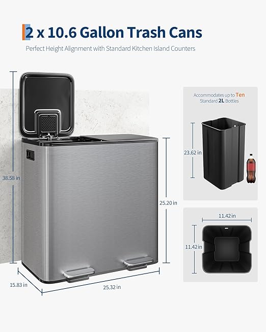 Garvee Trash Can, 2 x 10.6 gal Garbage Can - Image 6