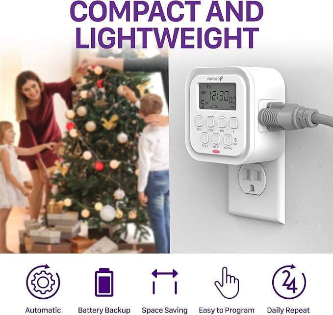 Fosmon 7 Day Digital Timers for Electrical Outlets, Indoor Plug-in Light Timers - Image 6