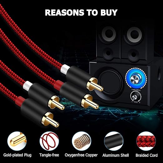 Goalfish RCA Cable, 10 FT 2-Male to 2-Male RCA Audio Cord Stereo Subwoofer - Image 4