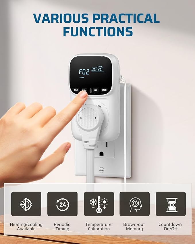 DEWENWILS Digital Temperature Controller, 2 Pack15A/1800W Thermostat Outlet Plug - Image 3