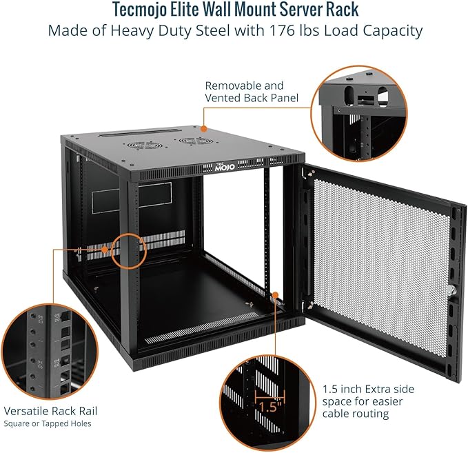 Tecmojo 12U Wall Mount Rack Cabinet, Heavy-Duty 176 Lbs High Load Capacity - Image 5