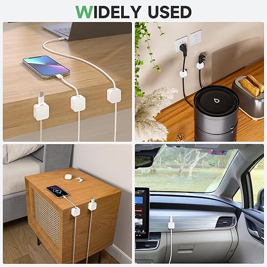 12 White Magnetic Cable Clips, Under Desk Cable Management, Cord Holder - Image 3