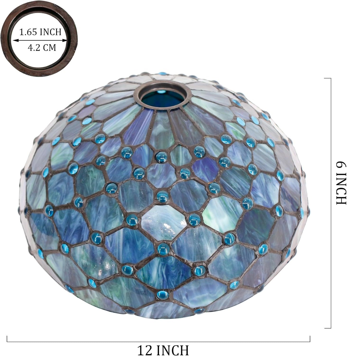 12 Inch Tiffany Lamp shade Replacement Only(Blue) | Stained Glass Lampshade Only 1-5/8-Inch Fitter Opening for Arched Floor Lamp, Torchiere Lamp, Pendant Light