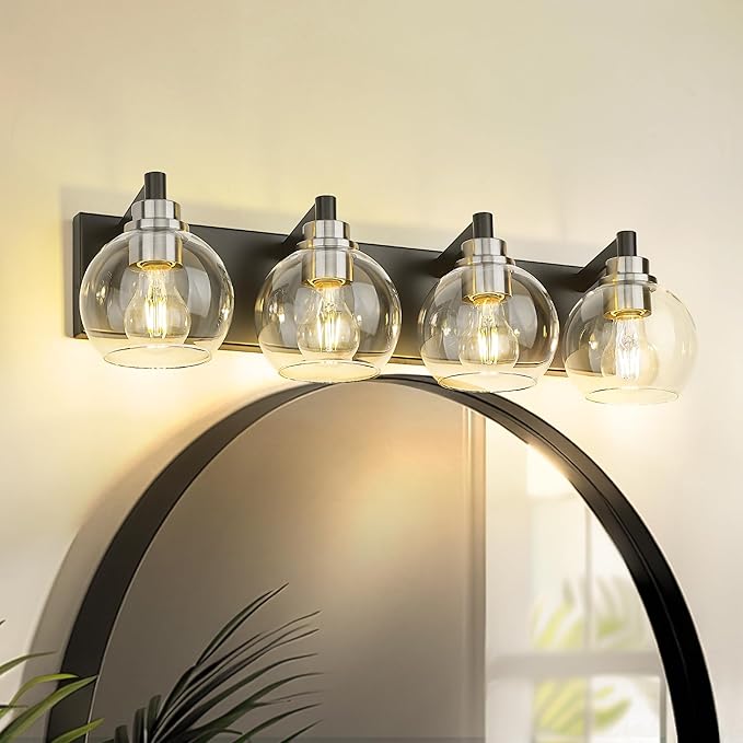 METWET Bathroom Light Fixtures, 4-Light Black and Brushed Nickel Bathroom - Image 2