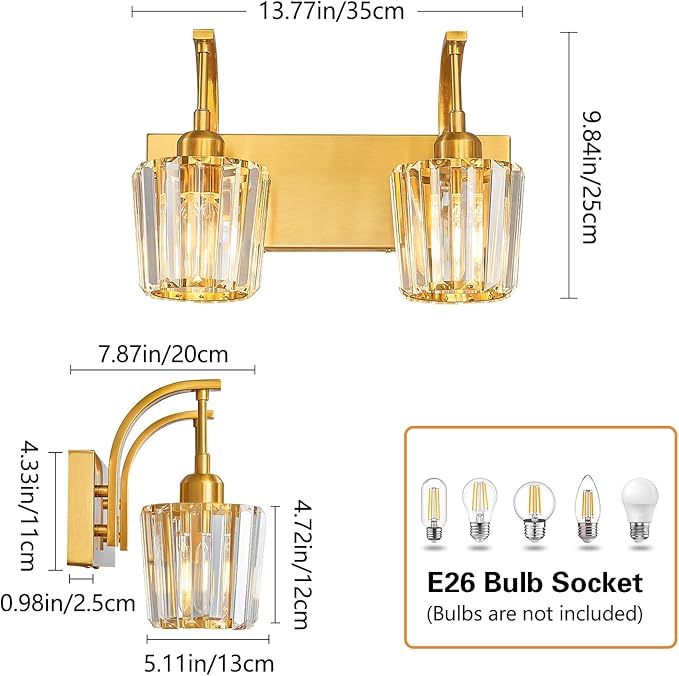 FDPBY Modern Bathroom Vanity Light, 2-Light Gold Wall Sconce - Image 4
