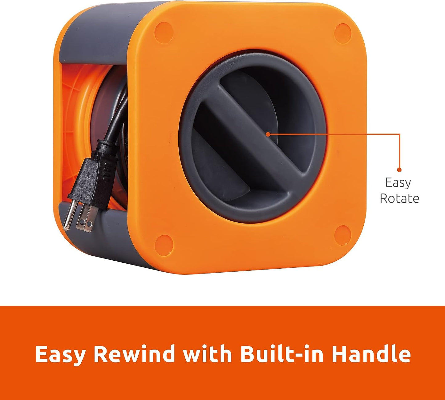 Link2Home 25 Ft. Extension Cord Reel, 4 Outlets, 2 USB Ports | 16 AWG SJT cable, 2.4A fast-charge USB, compact storage reel design