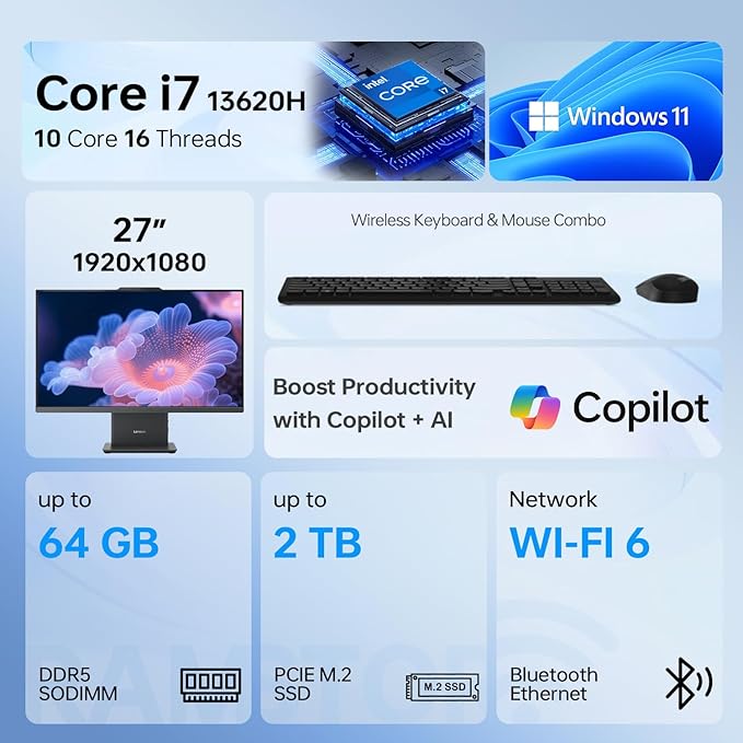 Lenovo IdeaCentre Business Computer All-in-One PC, Intel Core i7-13620H - Image 2