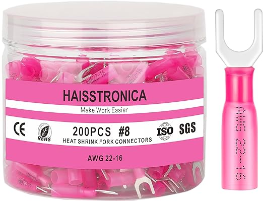 haisstronica 200PCS Heat Shrink Fork Spade Connectors #8 Waterproof Marine by HAISSTRONICA