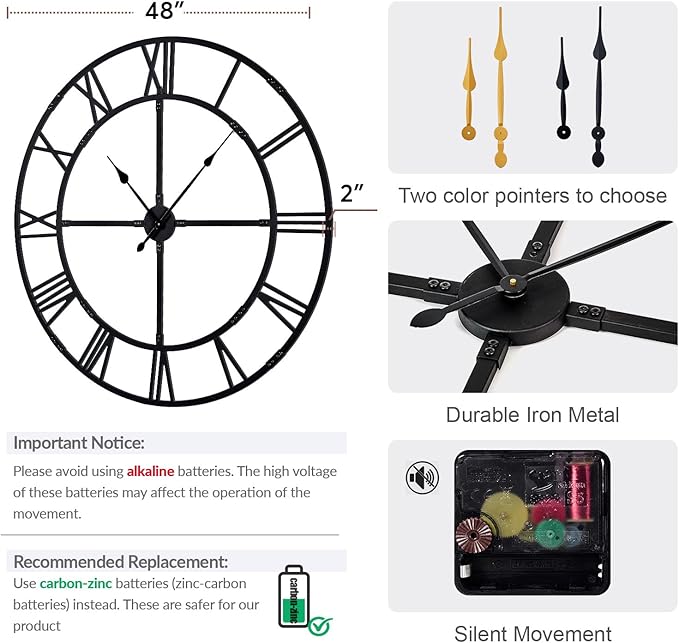 Ohweog Oversized 48 inch Wall Clock - Image 2