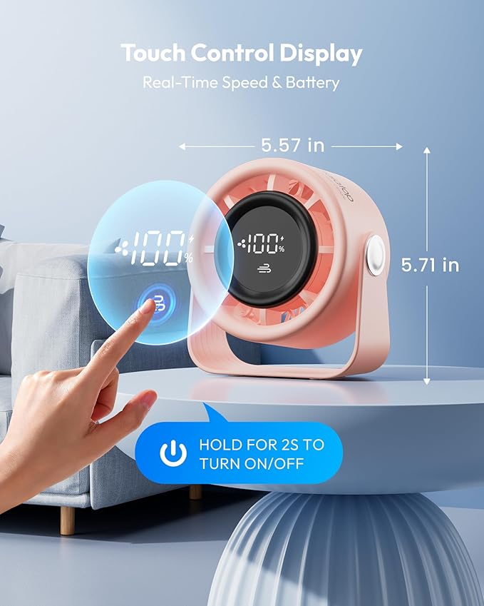 Gaiatop Small Desk Fan Rechargeable, 5in Personal Fan 4000mAh Battery Powered - Image 2