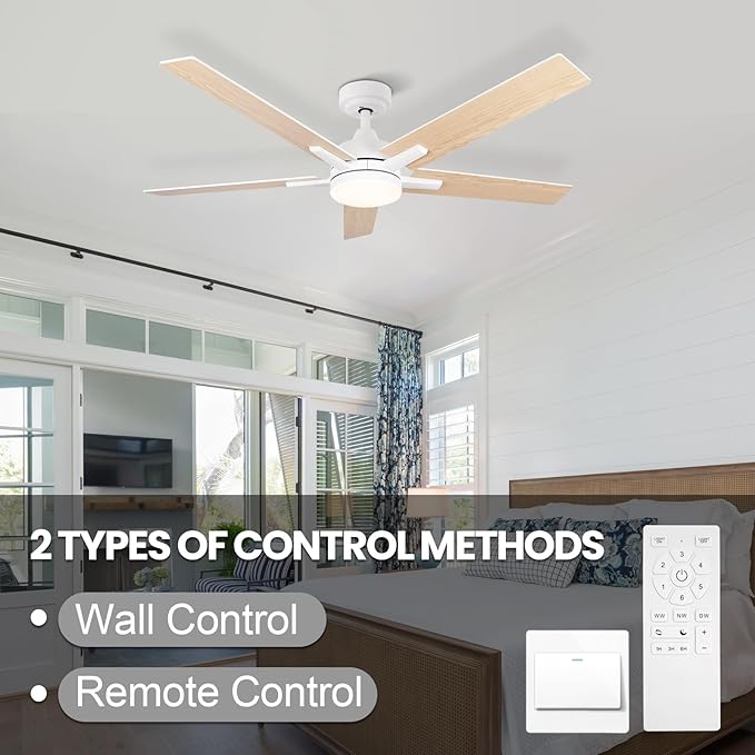 SODSEA Ceiling Fans with Lights, 52 inch White Ceiling Fan with Light and - Image 2