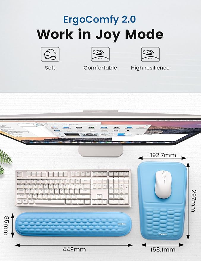 Vaydeer Wrist Rest for Computer Keyboard & Mouse Pad Set – Gray, Ergonomic - Image 6