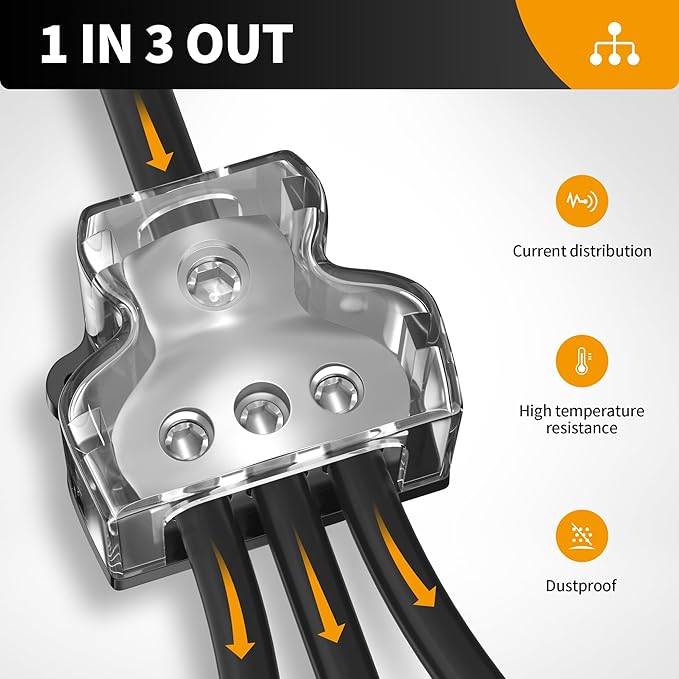 RVBOATPAT 3 Way Power Distribution Block Car Audio Splitter 1 x 0 Gauge in / 3 - Image 5