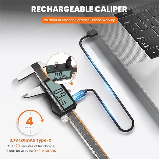 HARDELL Digital Caliper, Rechargeable 0-8 Inch Calipers Measuring Tool - Image 3