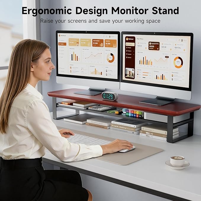 NestNeat Dual Monitor Stand, 35.4 Inch Monitor Stand Riser - Image 6