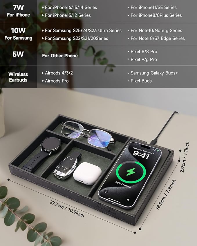 Valet Tray, Built in Wireless Charging Pad, Nightstand Organizer, Two-Toned - Image 2