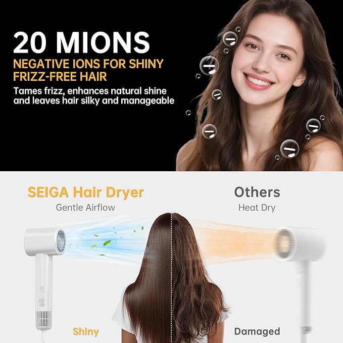 Hair Dryer with Nozzle- Negative Ionic Blow Dryer, AI Smart Thermo-Control with - Image 4