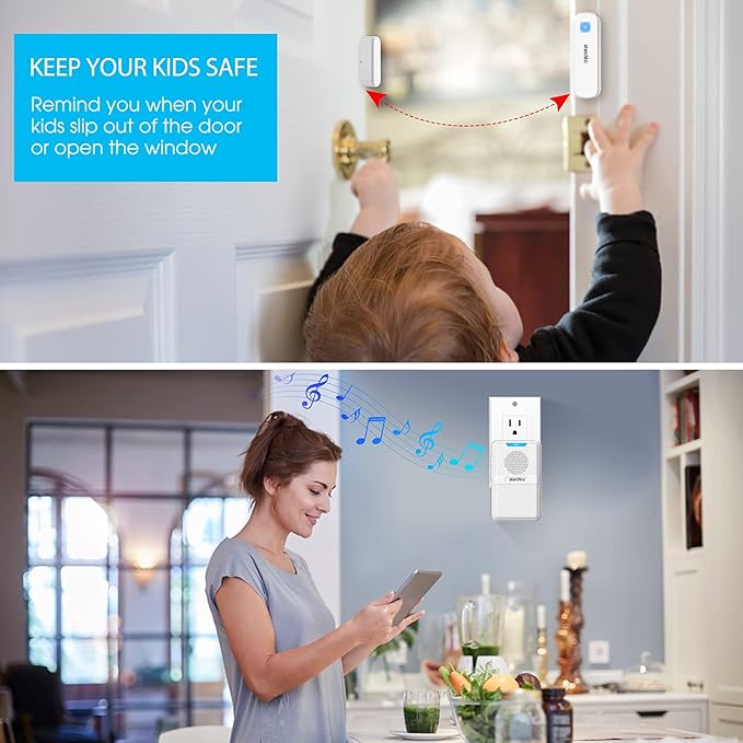 Door Chime, Wireless 600Ft Range 5 Levels Adjustable Volume Magnetic Door Open - Image 4