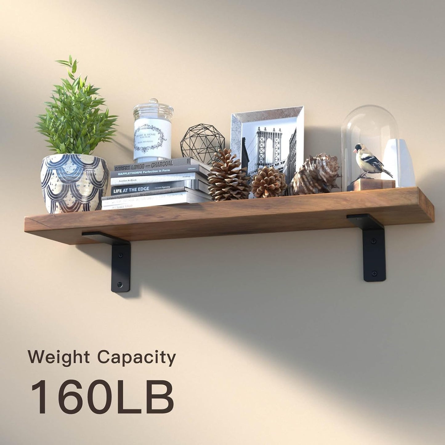 4 Pack 6 Inch Floating L Shelf Brackets for DIY, 1/5 Inch Thick, Black | Heavy Duty, Metal Wall Shelf Bracket, Powder Coated Steel, for Kitchen/Living Room/Dining Room/Laundry/Pantry
