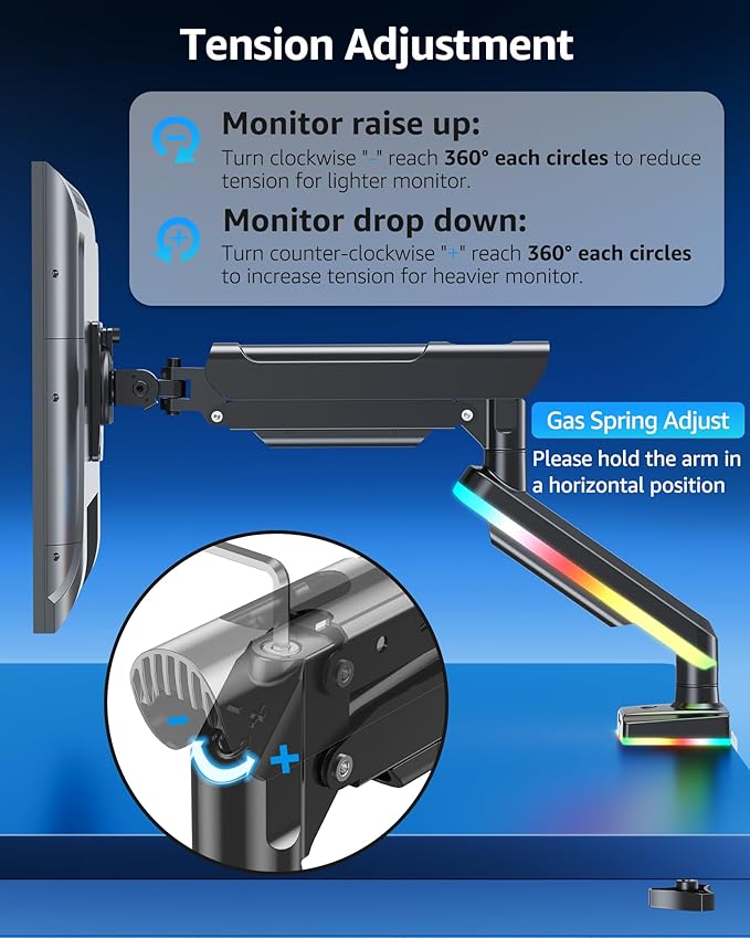 MOUNTUP RGB Single Monitor Arm Fits 32 27 24 22 inch, Holds 4.4-22lbs Screens - Image 9