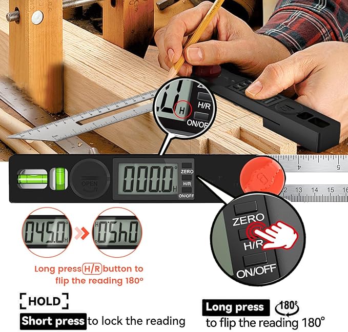 NORTOOLS Digital Angle Finder Protractor, Plastic Angle Finder 7inch/200mm - Image 4