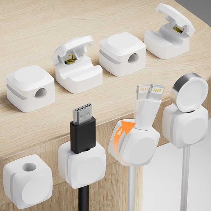 Lancord 8 Pack Cord Organizer Holder, Rotatable Cable Clips, Spring Cord Holder by Lancord