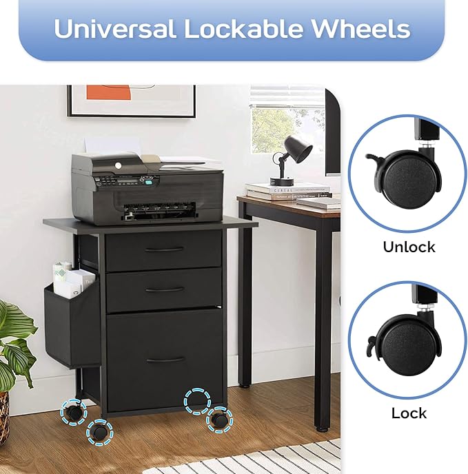 Printer Stand with 3 Fabric Drawer, Mobile File Cabinet - Image 6