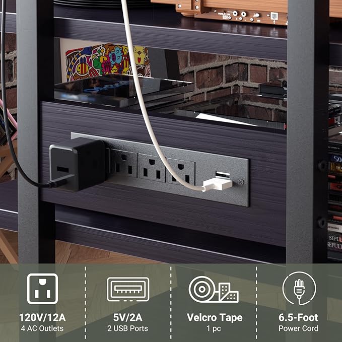Besiost AV Media Stand with Outlets, Media Console with LED Lights, Stereo - Image 7