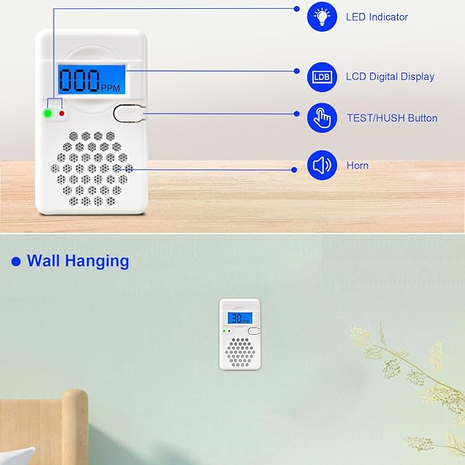 2 Packs Carbon Monoxide Detectors, Battery Operated CO Alarm Detector Monitor - Image 3