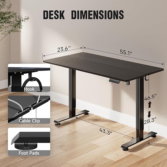 Veken 55 Inch, Height Adjustable Sit Stand Up, Wood Desktop, Work Home Office - Image 2