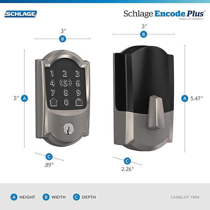 Schlage BE499WB CAM 619 Encode Plus WiFi Deadbolt Smart Lock, Keyless Entry - Image 3