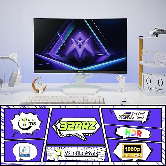 Amzfast 25 Inch White Gaming Monitor 320Hz/300Hz/240Hz, FHD 1080P 1ms Fast IPS - Image 2