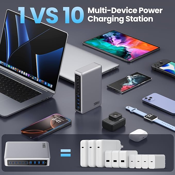 730W USB C Charger Block, 10-Ports GaN V Fast Charging Station Hub, QC4.0+3 PD - Image 6