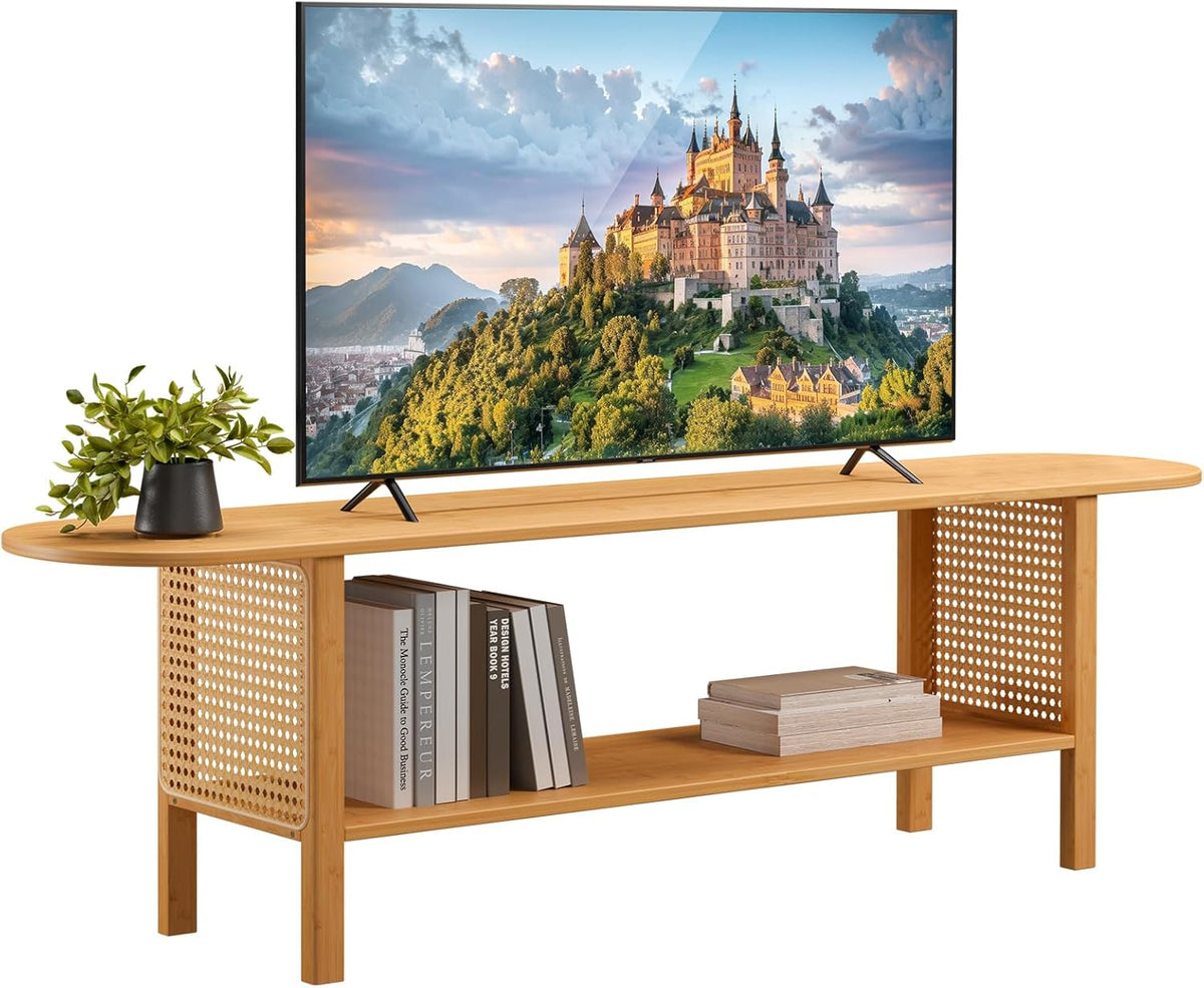 HollyHOME Bamboo TV Stand with Storage