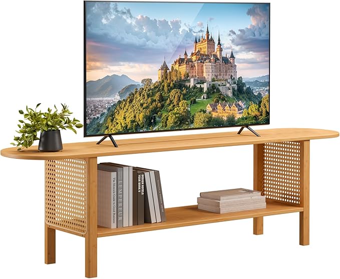 HollyHOME Bamboo TV Stand with Storage by HollyHOME