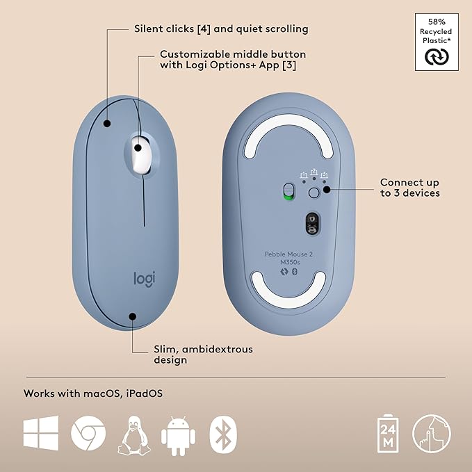 Logitech Pebble 2 Combo for Mac, Wireless Keyboard and Mouse, Quiet and Portable - Image 7