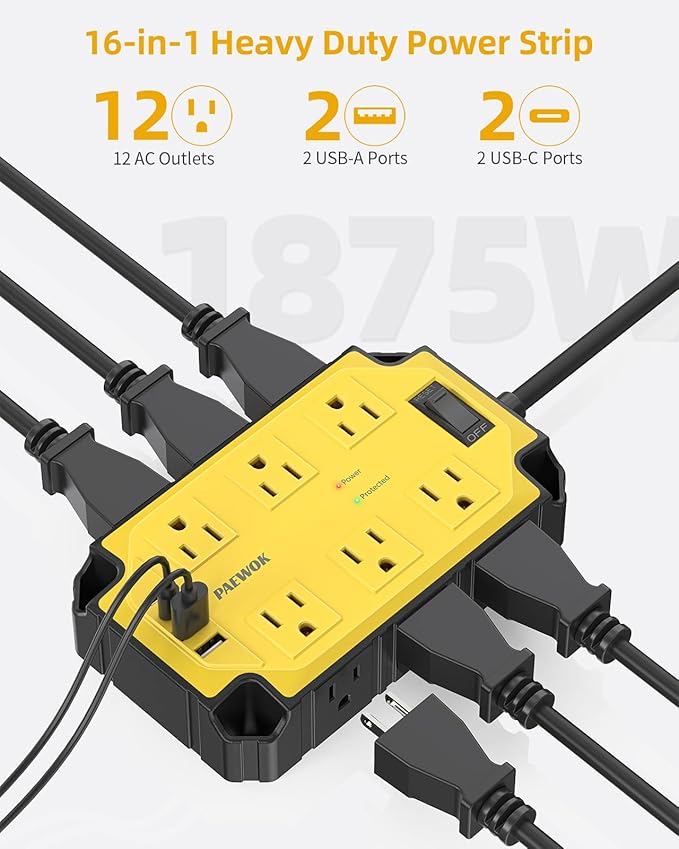 Heavy Duty Power Strip15 Amps/1200 Joules, 12 Outlets - Image 2